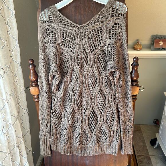 Cozy casual beige crocheted long sleeve tunic top women’s size M/L - Picture 8 of 12